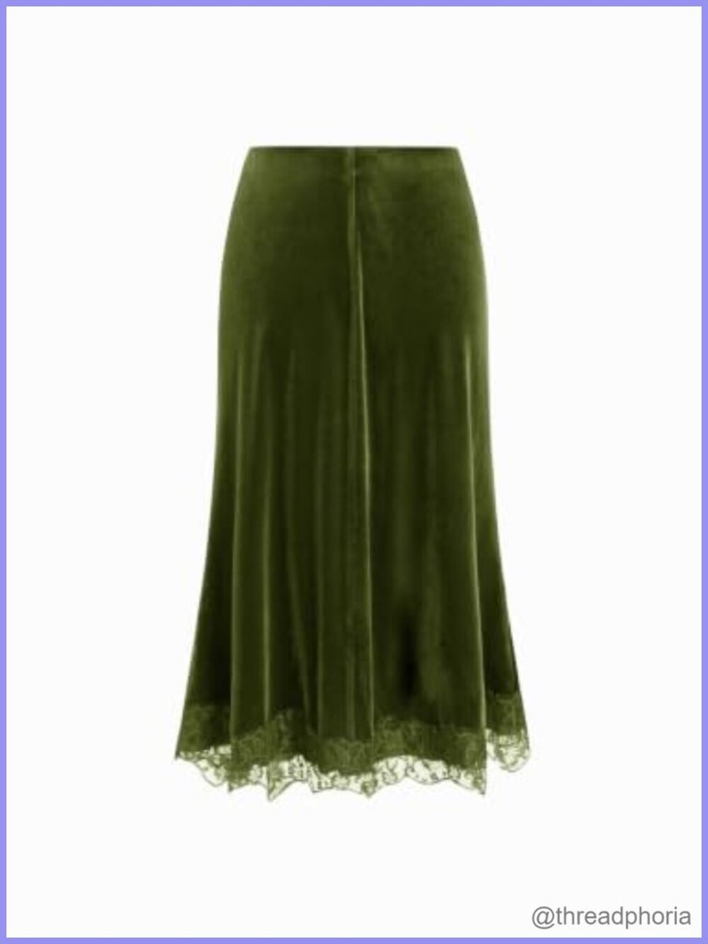 Velvet Midi Skirt Lace Hem A Line Flowy Office Date Night - Picture 2 of 2